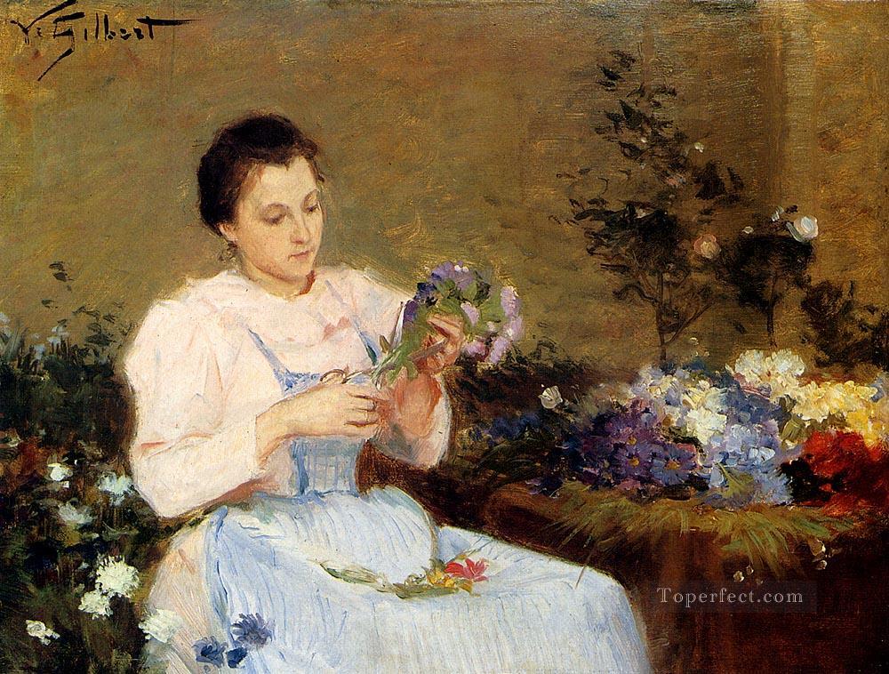 Arranging Flowers For A Spring Bouquet genre Victor Gabriel Gilbert Oil Paintings